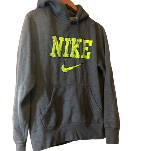 Nike Other - Vintage Y2K Nike Spellout Embroidered Center Swoosh Hoodie Sz M Grey Lime Green